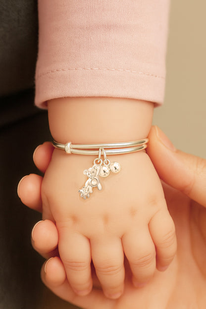 999純銀大熊小熊搖鈴手鐲