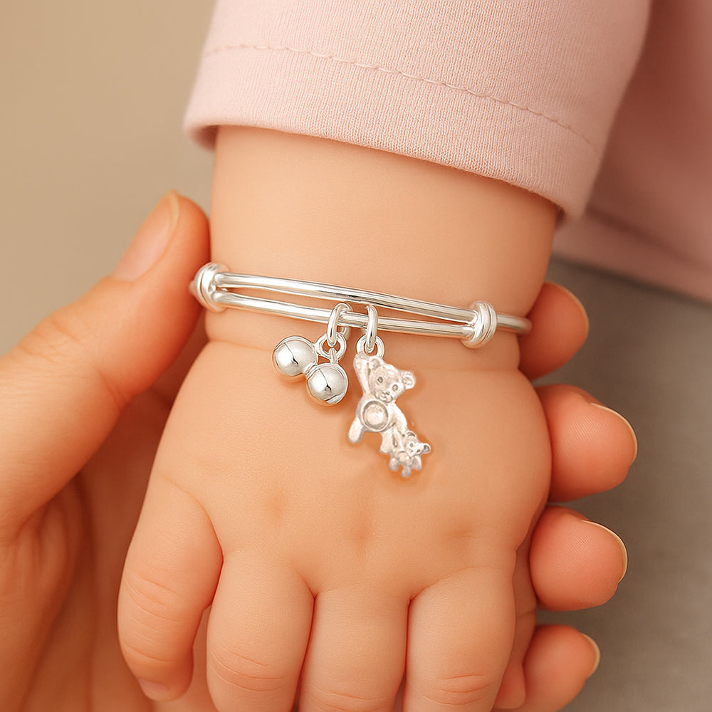999純銀大熊小熊搖鈴手鐲