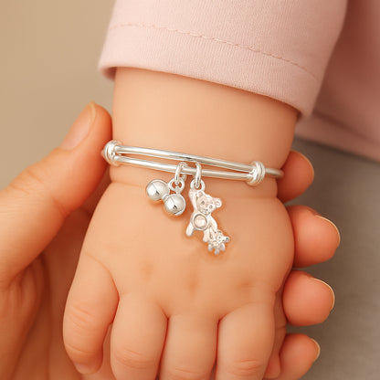 999純銀大熊小熊搖鈴手鐲